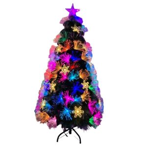 Christmas tree with decorations and fiber optic lights